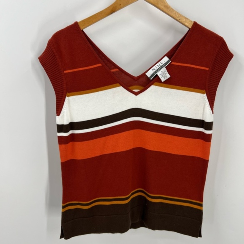 Nine & Co, 100% cotton striped tab sleeve V-neck sweater vest S
